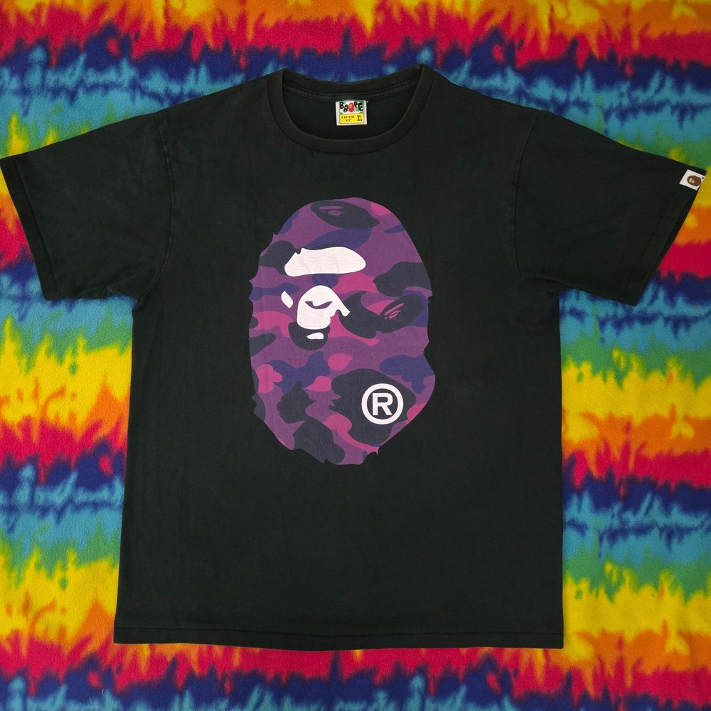 BAPE A Bathing Ape Big Ape Head Purple Camo Black T-Shirt XL Streetwear